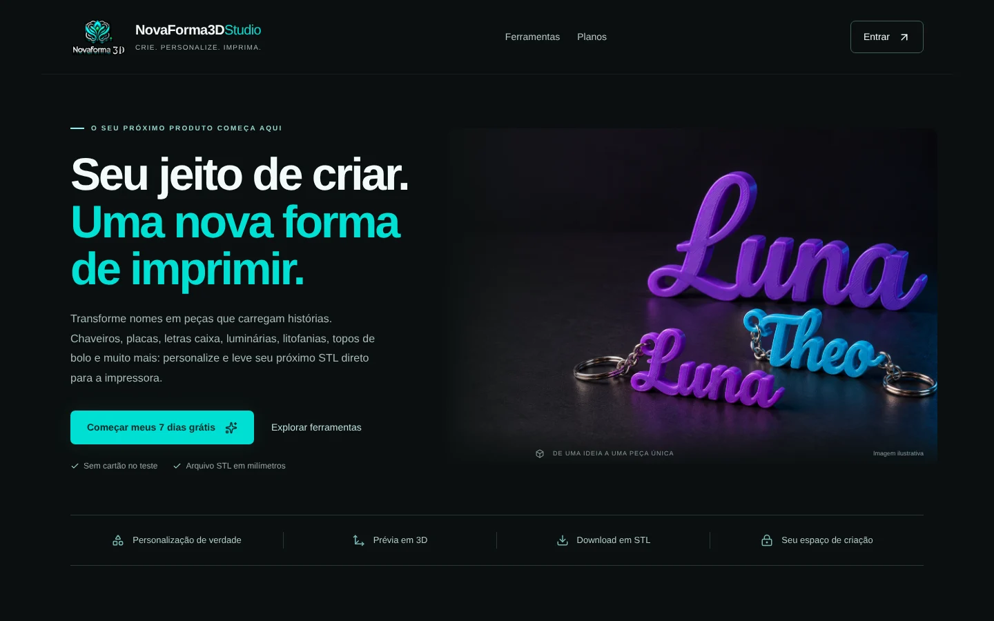 Página inicial do NovaForma3DStudio